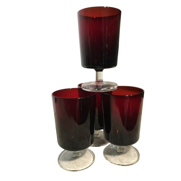 Vtg LUMINARC Ruby Red 5.25" Stemware Wine Glasses Set of 4 France - Picture 2 of 9